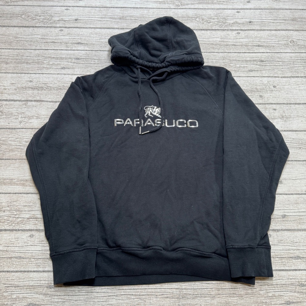 Parasuco Hoodie Men's Medium Black Fleece Lined Loose Pullover Streetwear Lounge